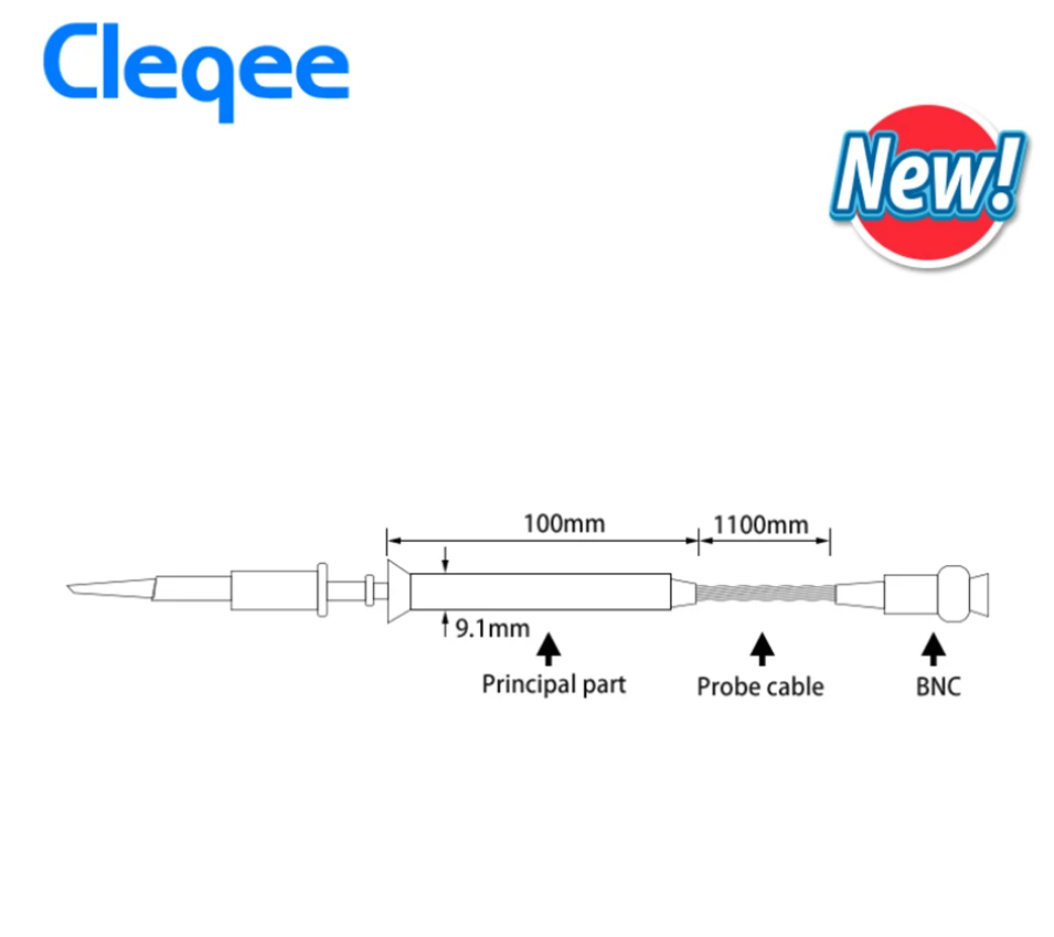 Cleqee-Sonda de osciloscopio P4100 de 1 pieza, 100:1, alta tensión, 2KV, 100MHz, para osciloscopio owon liliput, venta al por mayor
