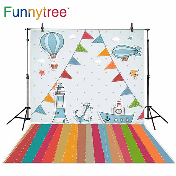 Funnytree-Fondo para estudio fotográfico, globo de aire caliente, Bandera de dibujos animados para niños, telón de fondo para photocall, utilería impresa
