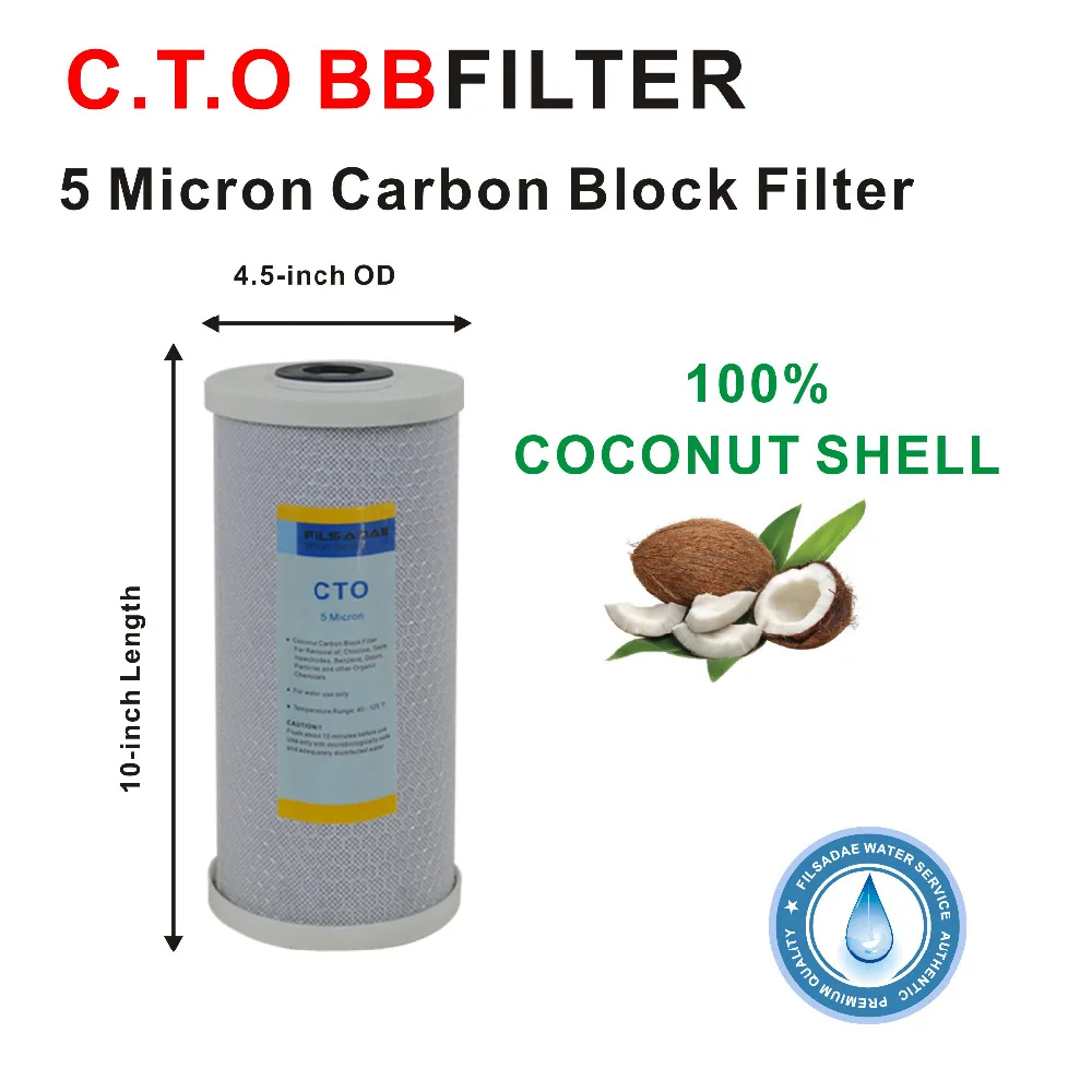 10-Inch Whole House Big Blue Carbon Block Water Filter 5 Micron Coconut Shell 4.5