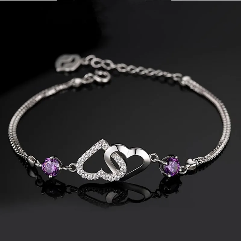 

TJP Charm Zircon Female Bracelets Anklets Top Quality 925 Silver Heart Bracelets For Women Bride Wedding Engagement Party Bijou