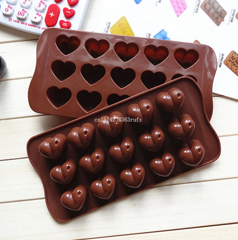 

200pcs Ice Moulds 15 Holes Heart Shaped Chocolate Mold DIY Silicone Cake Decoration Jelly Ice Molds Love Gift Chocolate Molds