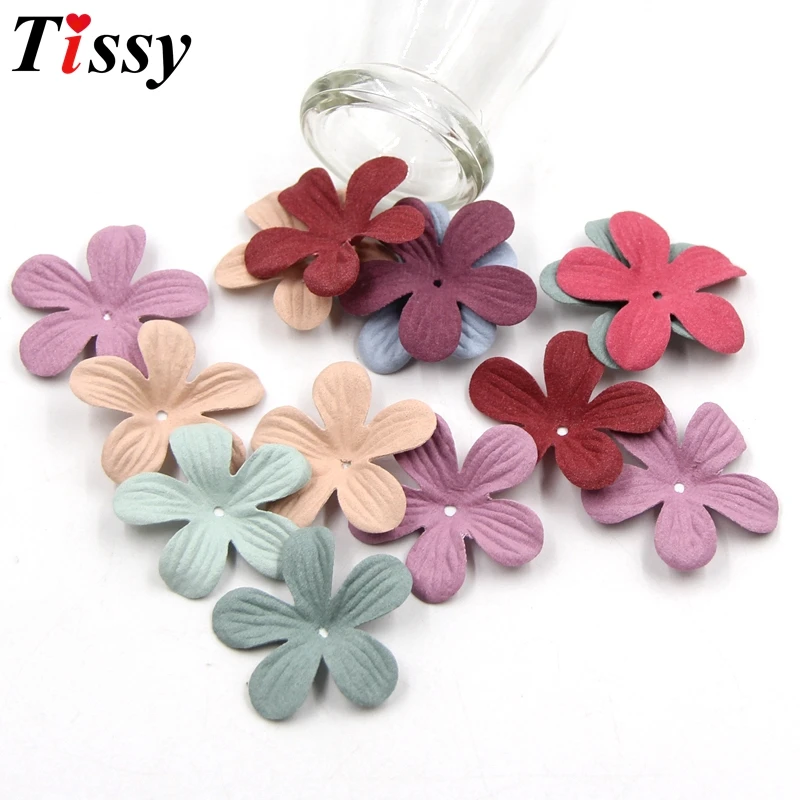 30PCS DIY Small Exquisite Leather Flowers Handmade Artificial Flower Head Wedding Decor Scrapbooking Craft Fake Flower Supplies