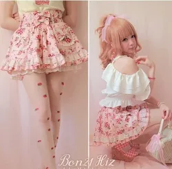 Princess sweet lolita skirt BOBON 21 exclusive original lovley strawberry lace bow summer cotton skirts under pants skirt B1015