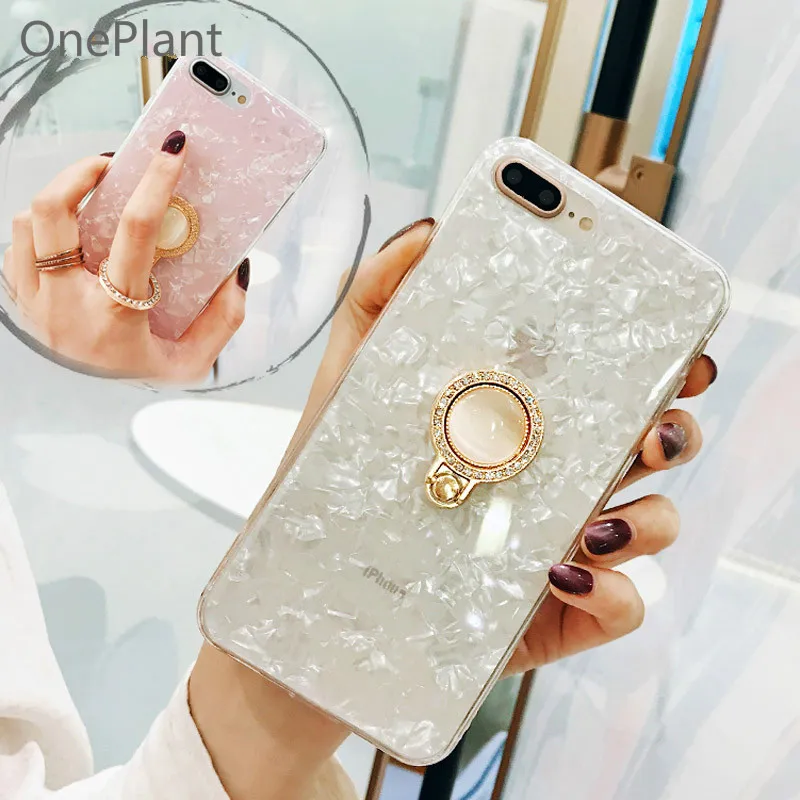 Luxury Glitter Ring Pearl Holder Phone Case For iPhone 14 13 12 11 Pro Max X Xs Xr 7 8 Plus SE2022 Silicone Conch Bling Cover