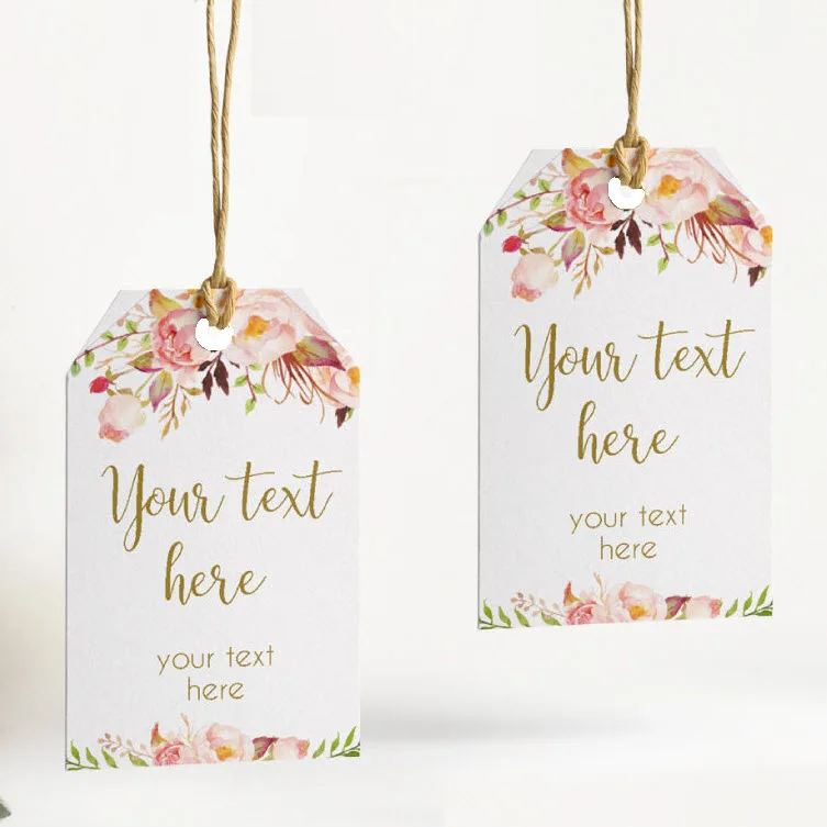 100 Pieces, Rustic Floral Personalized Wedding Tags with Hole, Candy Favors Gift Boxes, Cupcake Tags Labels