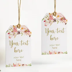 100 Pieces, Rustic Floral Personalized Wedding Tags with Hole, Candy Favors Gift Boxes, Cupcake Tags Labels