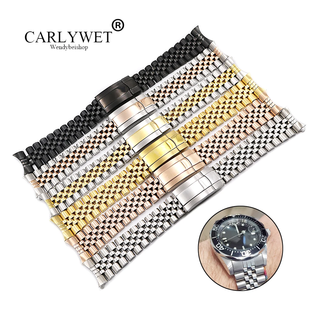 CARLYWET 19 20mm Hollow Curved End Screw Links 316L Stainless Steel Replacement Jubilee Watch Band Bracelet For Datejust