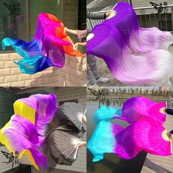 Wholesale 1pair/2pcs Oriental Dance Silk Fans Veils Colorful Stage Performance Props Silk Fans for Women/Kids