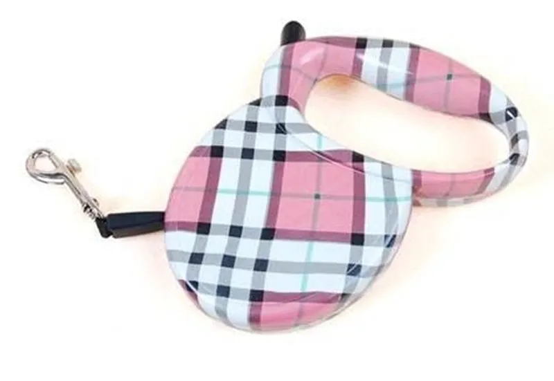 

3M Retractable Dog Leash Pet Outdoor Belt Leash Leads With Pink Tartan For Small Dogs Up to 25kg