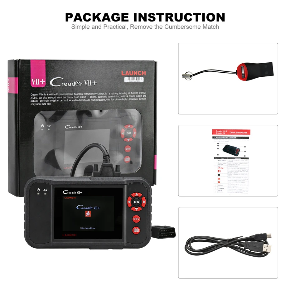 Launch Creader VII Plus Car Diagnostic Tool Auto Scanner Engine Transmission ABS SRS Airbag Scan Tools Automotive Scaner