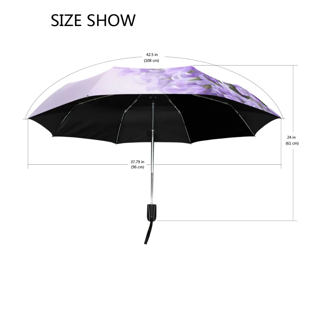 Fashion Three Folding Flower Print Women\'s Automatic Umbrella Anti-UV Sun Protection Umbrella Rain Women Inside Black Coating