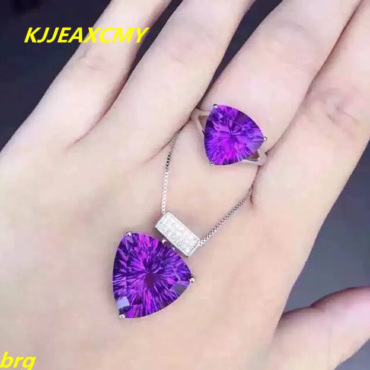 

KJJEAXCMY Fine jewelry, 925 Sterling Silver Yellowish Purple Crystal Ring Women's Set