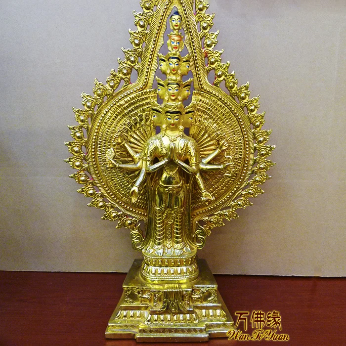 44CM large-home family efficacious Talisman Protection # Tibetan Buddhism Thousands Hands Guanyin gilding GOLD Buddha statue