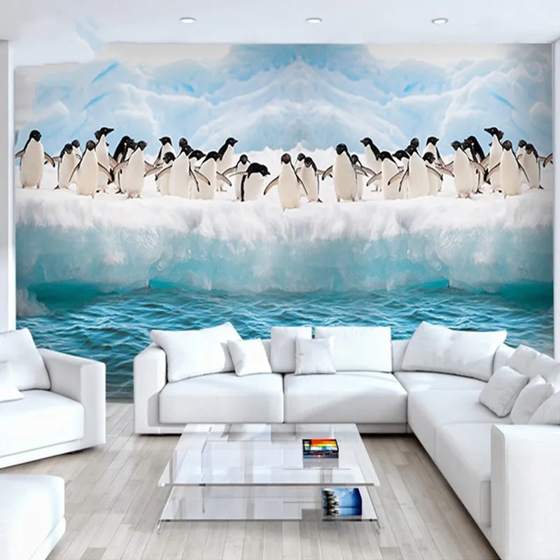 

beibehang Custom Mural Wall Paper Antarctic Ice Penguin Animal 3D Stereo Children's Bedroom Sofa TV Background Photo Wallpaper