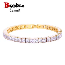 5mm Iced Out Baguette Tennis Bracelet Men Hip Hop Jewelry Copper Material Box Clasp Square Silver Color Link 18cm