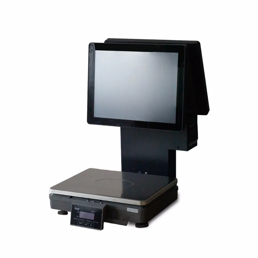 fruit shop 15kg Electronic price scale with dual 15 inch resistive touch screen LED Display built-in 58mm thermal Printer