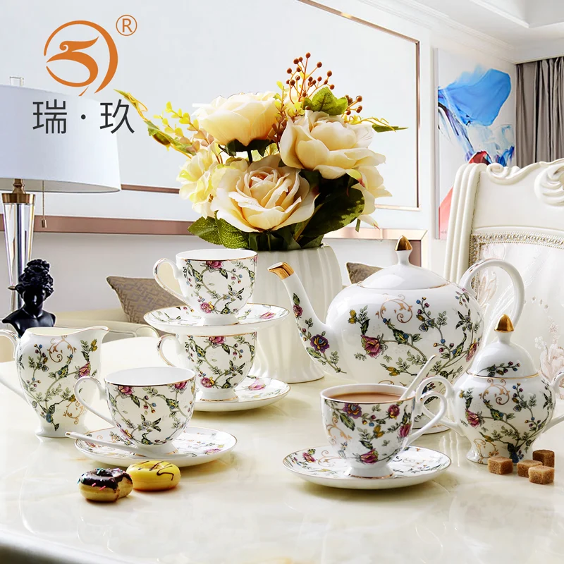 Guci 21 pieces English Afternoon Tea Set European Bone Porcelain Coffee Cup and Plate Set Wedding Ceramic Tea Set Household