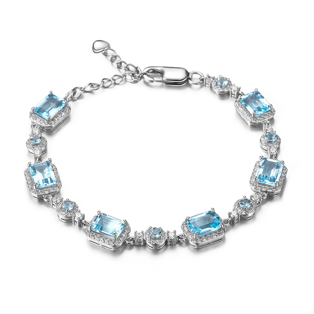 GEM'S BALLET 19.01Ct Natural Sky Blue Topaz Cute Bracelet Genuine 925 Sterling Silver Gemstone Bracelets For Women Fine Jewelry