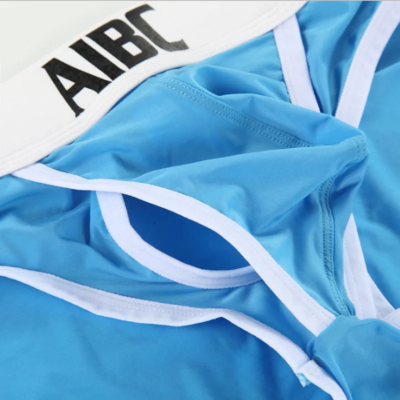 Aibc Open Front Sexy Men Underwear Big Penis Pouch Mens Briefs Low Waist Ice Silk Panties Bulge Underpants Push Up Breathable