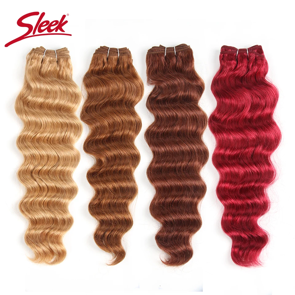 Sleek Brazilian Deep Wave Double Drawn Human Hair Bundles Brown P4/27 Color 100% Natural Human Hair 113 Grams Extension