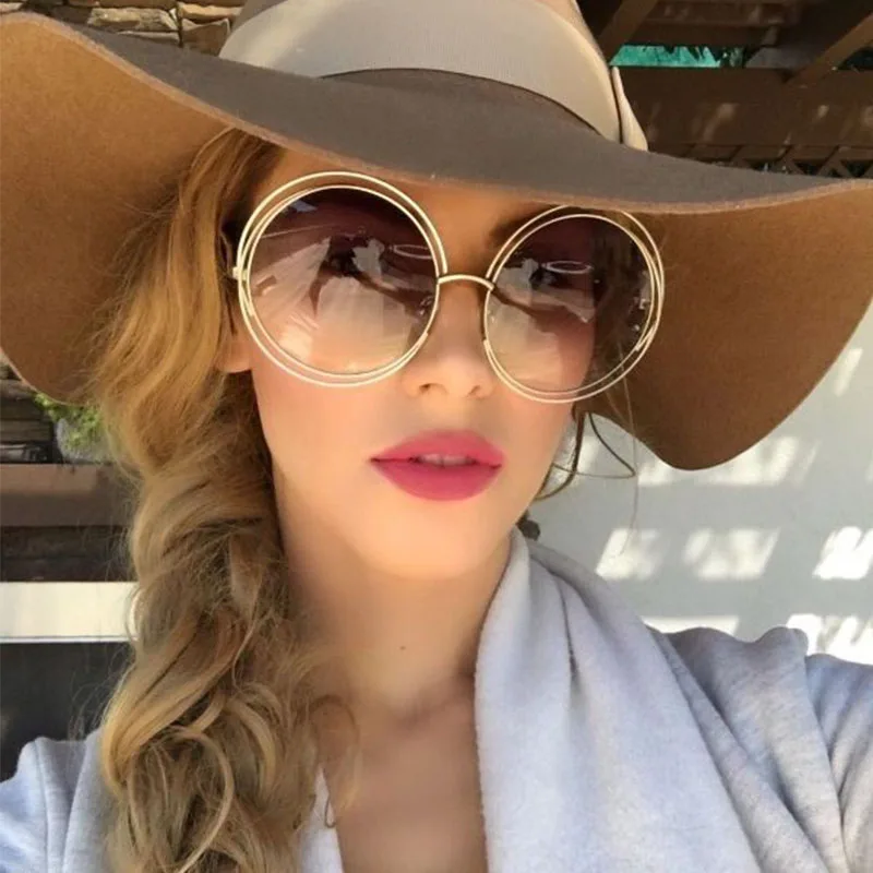 Round Sunglasses Women Retro Mirror Sun Shades For Women Luxury Brown Lens Women\'s Sunglasses Oversized Vintage Glasses Oculos