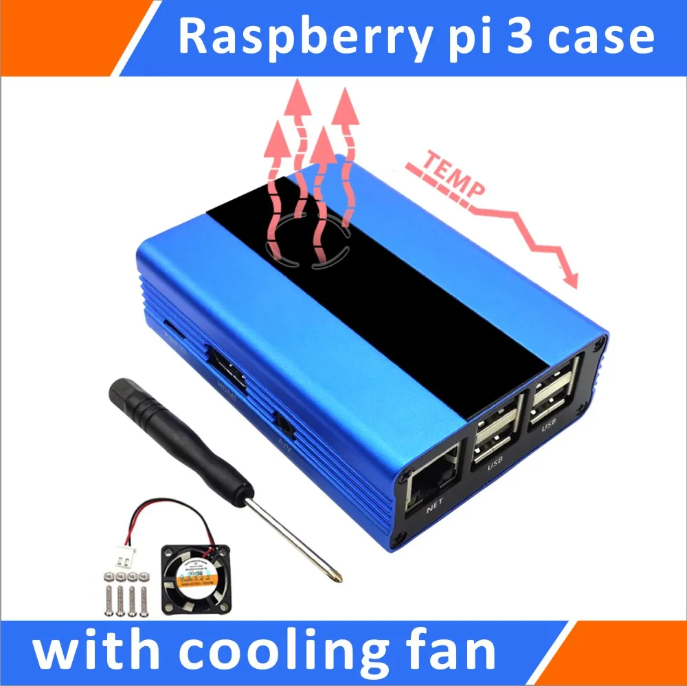 Custodia in alluminio Raspberry Pi 3,Pi 2, B + con ventola (blu)