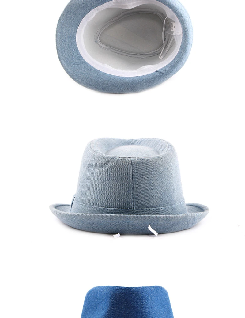 HT1749 2018 Neue Frühjahr Sommer Hut Baumwolle Denim Jazz Kappe Männer Frauen Klassische Panama Cap Derby Bowler Fedora Hut Solide plain Fedoras – Detail 3