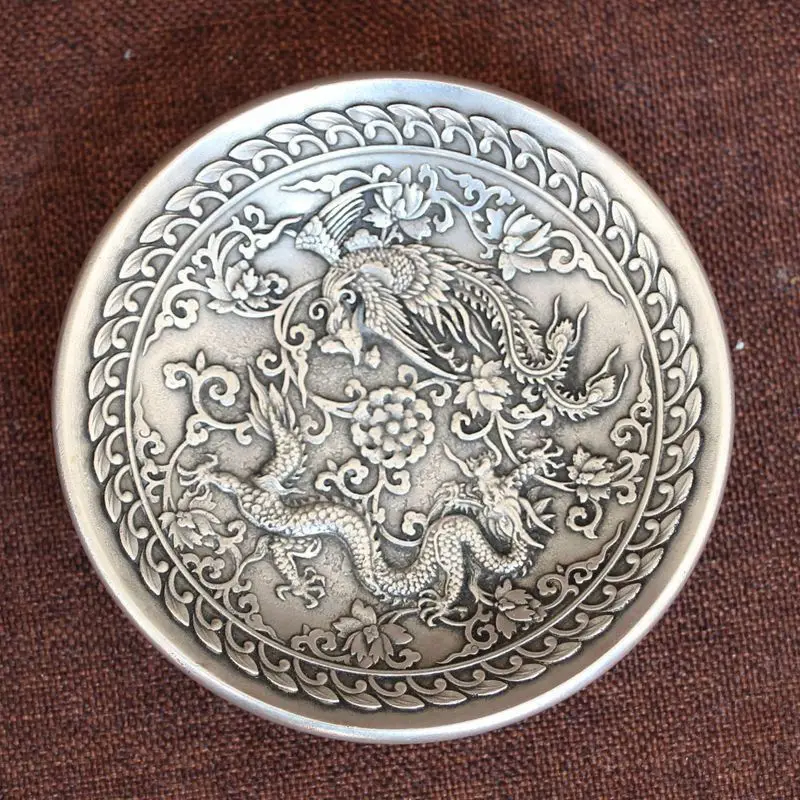 

China handmade antique Xuan De Tibetan silver dragon Phoenix Brush Washers