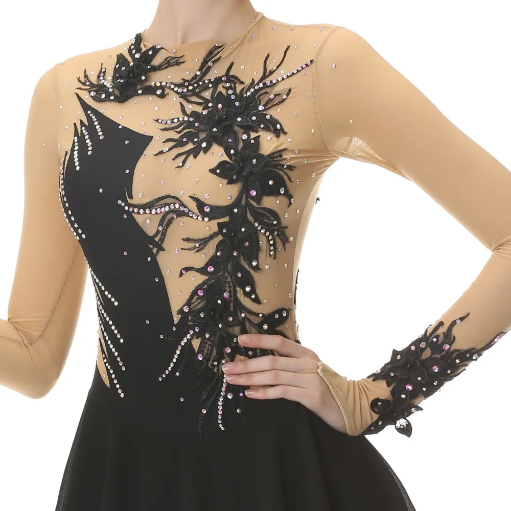 Black Figure Skating Costume Cheongsam Figure Skating Skirt Beautiful Skating Dress Girl  /Women