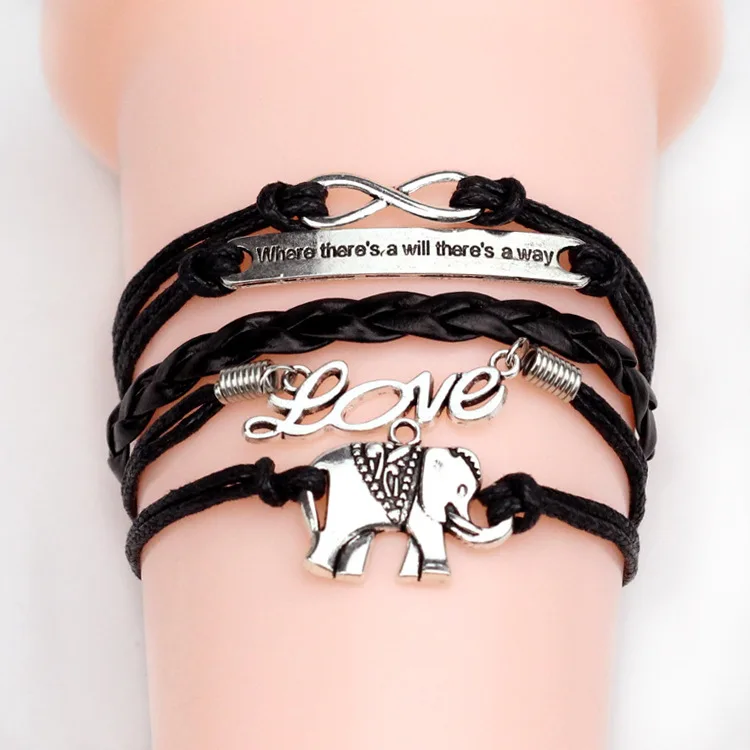 2019 NEW  fashion brand jewelry one direction multilayer leather bracelets&bangle heart tower charm bracelets for women