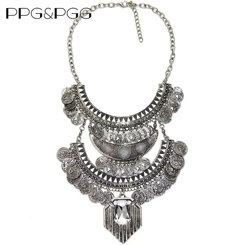 Indian Vintage Statement Silver Plated Choker Necklace Women Boho Ethnic Maxi Gypsy Large Collar Big Bib Necklace Jewelry 2024