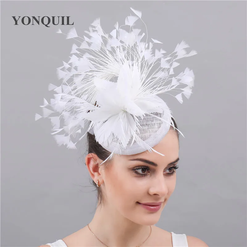 

Fashion Feathers Hats Sinamay Fascinators Chapeau Elegant Women Hair Fedora Accessory Ladies Party Tea Race Headwear With Clips