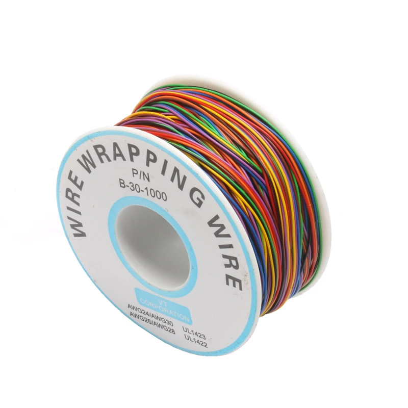 One Roll 8 Colors 30AWG Wire Wrapping Wire, Tinned Copper Solid, PVC insulation