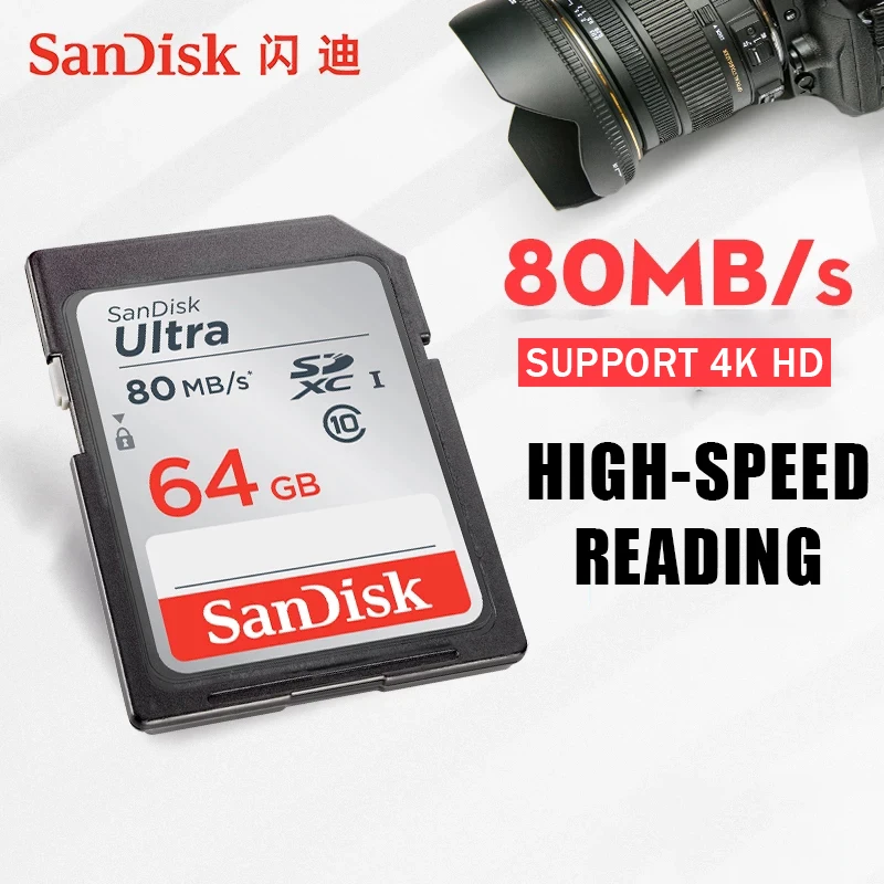 SanDisk Ultra Memory Card 128GB 64GB 32GB 16GB SDHC/SDXC UHS-I read speeds of up to 80 MB/s SD card TF Card For SLR camera