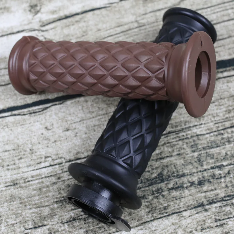 1pair 7/8\'\' 22MM  Vintage Motorcycle Grips Cafe Racer Grid Brown Black Grips for Handle Bar Rubber material