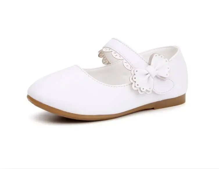 Cute princess Girls Party Wedding Shoes Flat Breathable Leather Dress Kids Girls Shoes Children Butterfly-knot Single Shoes