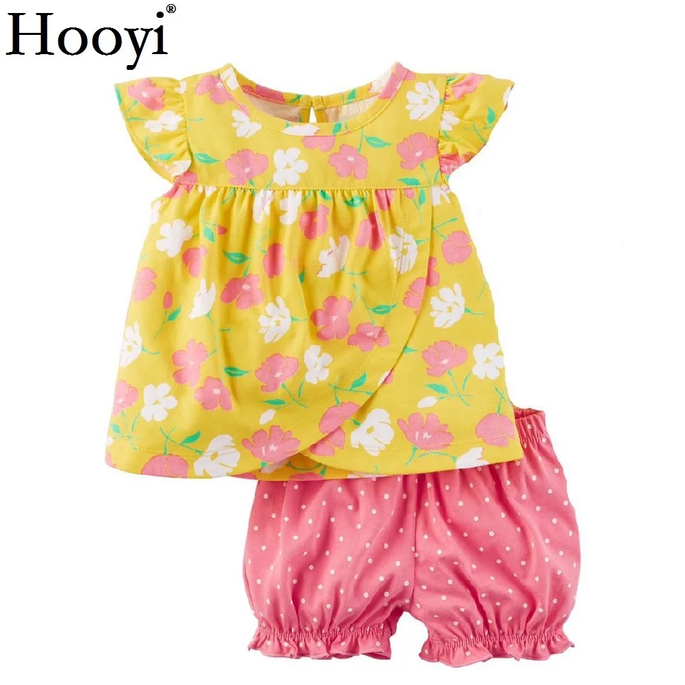 Floral Baby Girls 2-Pieces Clothes Suit Newborn Jumpsuits Girl\'s Blouse Shorts Pants Children Dress Summer Toddler Outfit Cotton