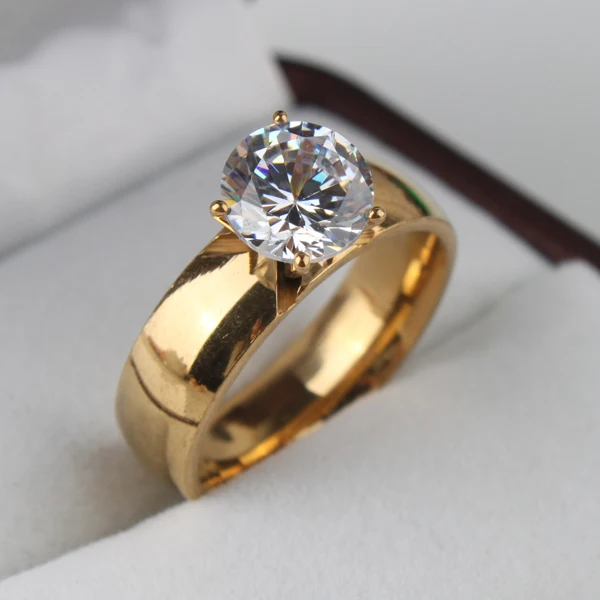 6mm Light Zircon CZ złoty kolor Pierścionki ze stali nierdzewnej mężczyźni kobiety biżuteria hurtowa partie