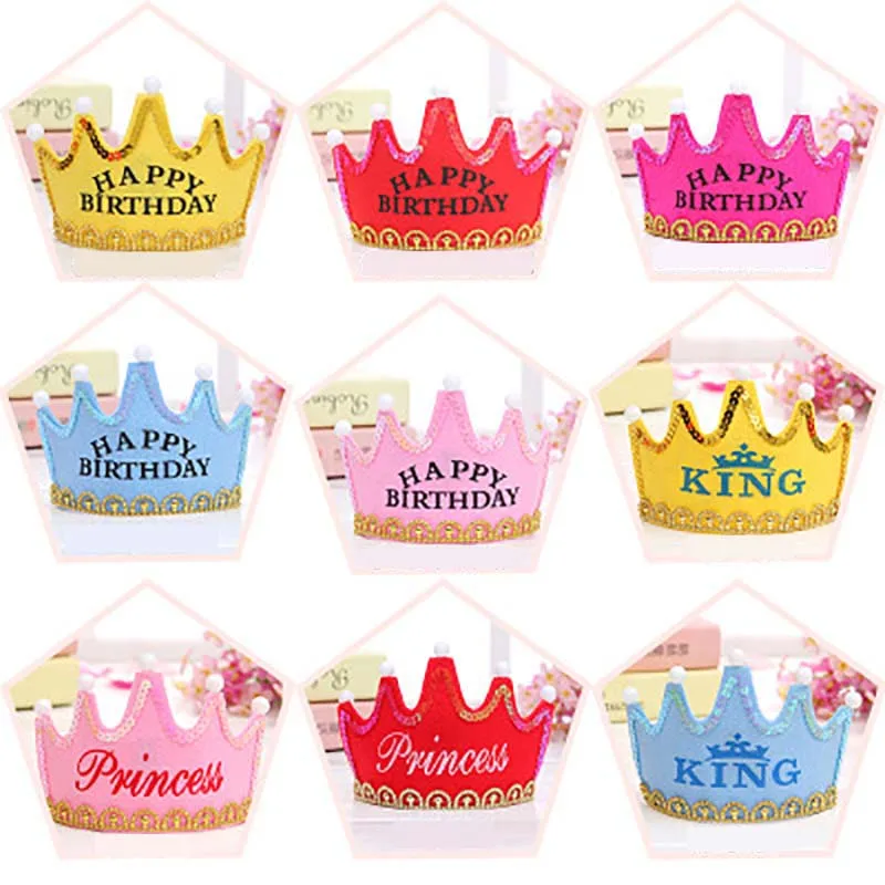 1pc led party Cap King Hats Yellow Blue Princess Pink Red Crown Headband Birthday Party Decorations Infant Child Supplies Cap