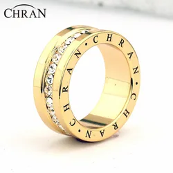 Chran Classical Cubic Zirconia Forever Wedding Rings for Women Gold Color Solitaire Rhinestones Lovers Ring Jewelry