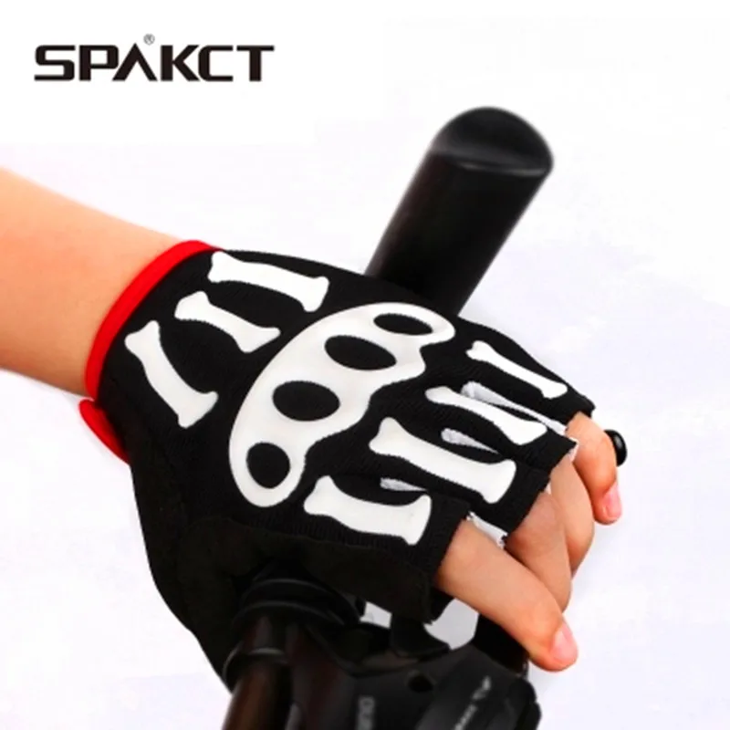 SPAKCT Men's Bike Cycling Half Finger Skull Gloves Bicycle Road  MTB Skeleton Silicone Gel Paded Short Gloves S-XXL Sizes