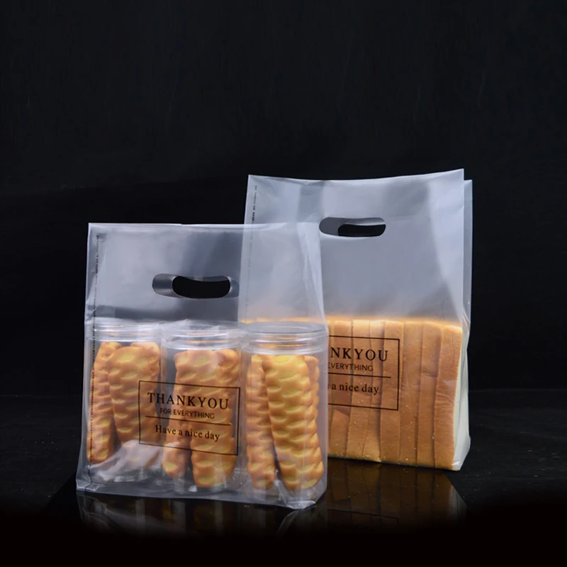 100PCS / Lot Baking packaged bread bag Dessert cake takeaway bag Thick food grade portable plastic bag