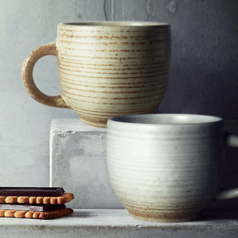 Japan style coffee mug with handgrip creative simple handmade coffee cup with tray pottery ceramic cups and mugs green white