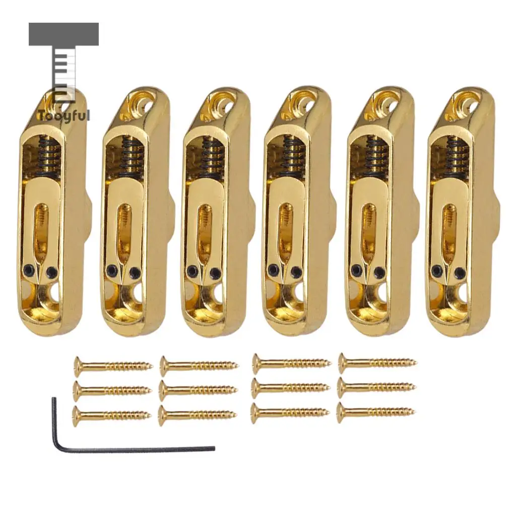 Tooyful 6 Pcs Single Individual Bridge Saddles Tailpiece with Screws Wrench Set for 6 String Electric Guitar Bass Parts