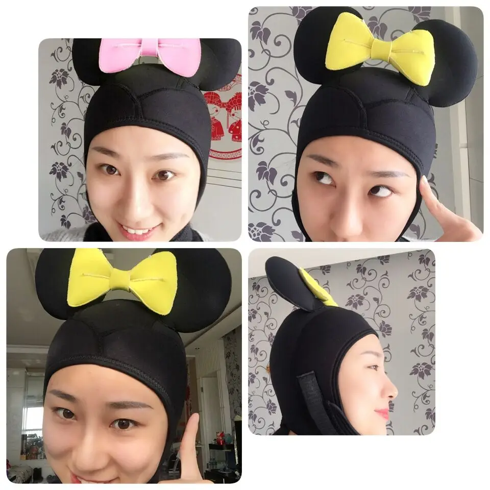 4mm Warm  Diving Cartoon Hat lovely minnie Diving Hood Divers Cap Helmet females' Custome diving cap diving hat