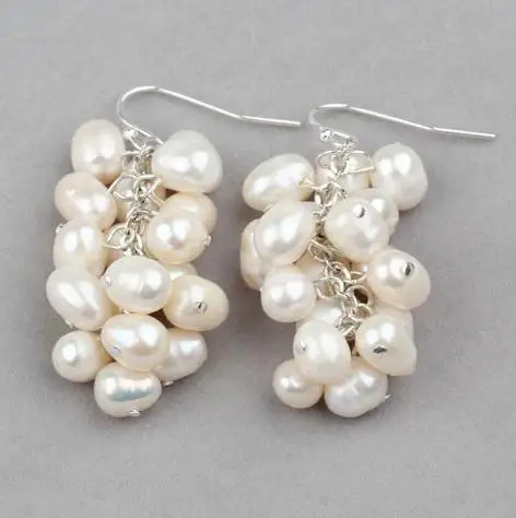 

Cluster Earrings Perfect 100% Real Pearl Dangle Earrings,Wedding Party Jewelry,Natural Freshwater Pearl Jewelry,Sterling Silvers