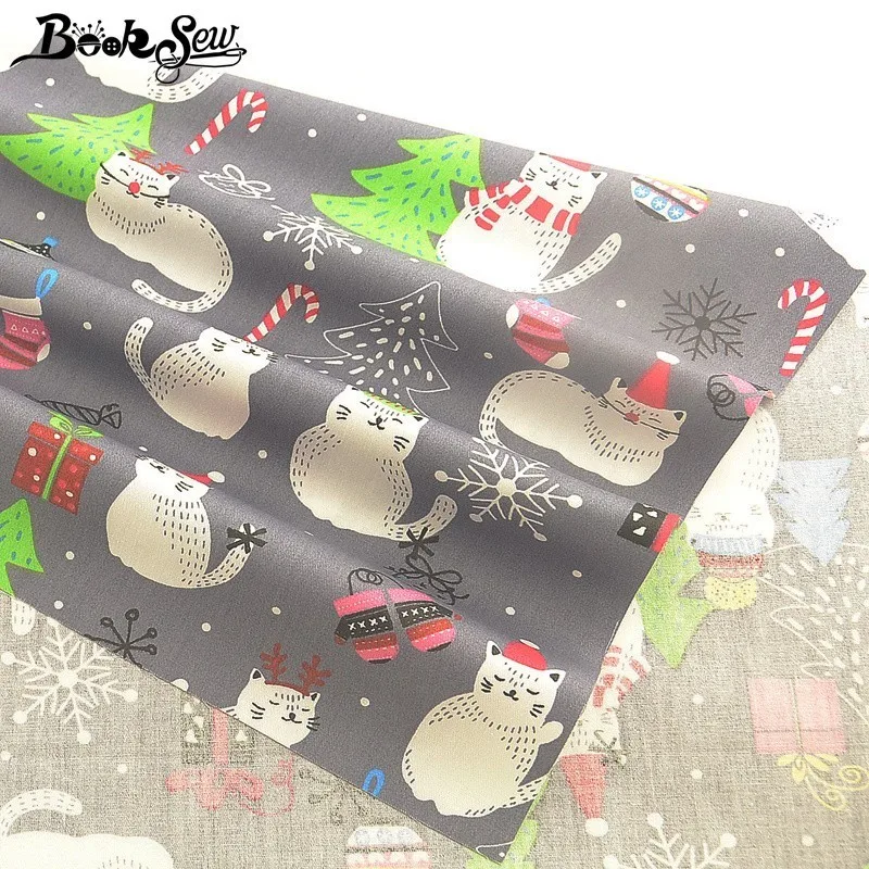 Booksew Christmas Style 100% Cotton Fabric Cat Pattern Cloth Fat Quarters DIY Bed sheet Sewing Patchwork Craft Home Textile image 6