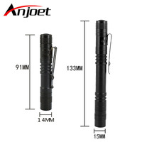 Anjoet 133mm/91mm Pen Light Portable Mini LED Flashlight Torch XPE-R3 Light 300LM Outdoor Hunting Camping Lamp By AAA battery