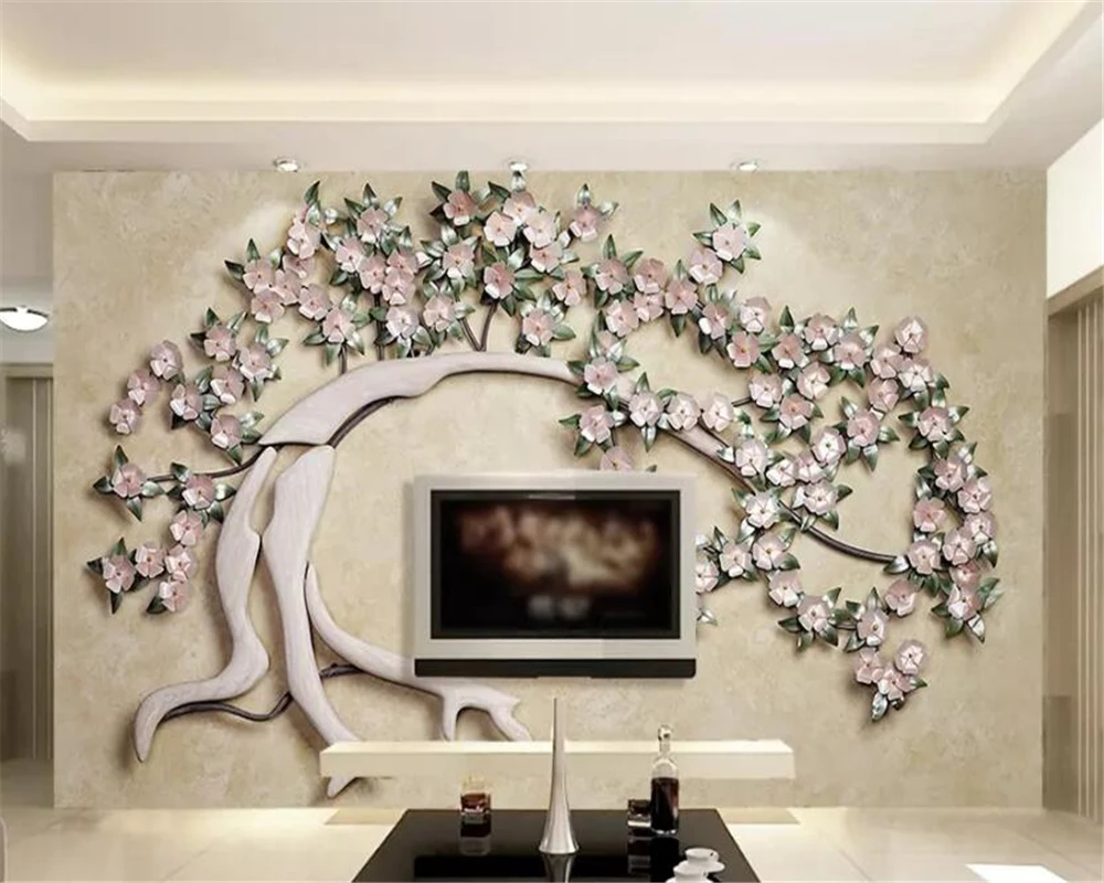 wellyu new Custom wallpaper 3D wrought iron flower tree modern minimalist 3d living room TV background wall papers home decor 3d