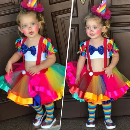 Baby Girl summer clothing set Toddler Kids Circus Party Dress Crop Tops Suspender Dress Outfits Girl Halloween Clothes